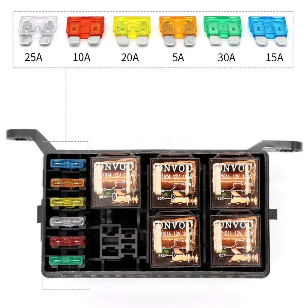 

6-ходовой предохранитель блок релейный держатель с клеммами + 4-контактное реле 40 А + 5 шт. 5-контактных реле 100 А