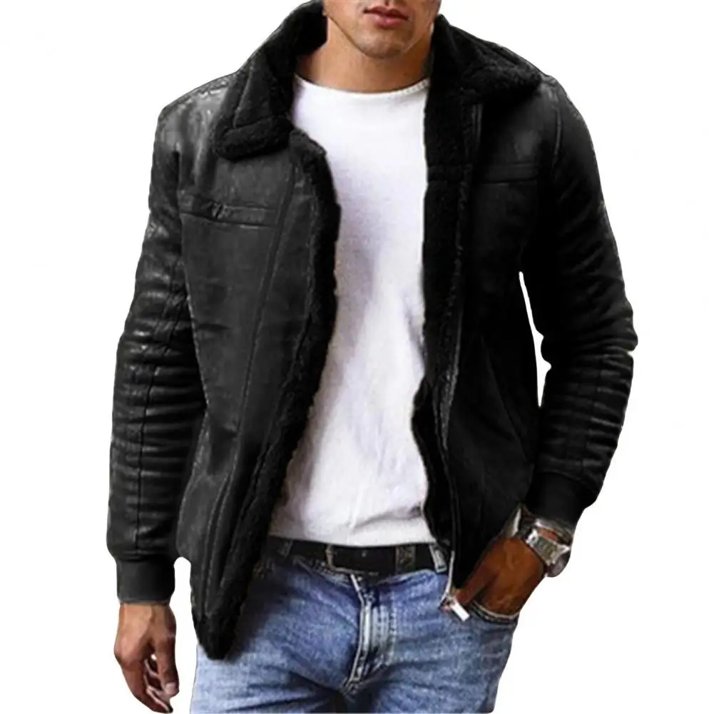

Men Winter Jacket Coat 2021 Solid Color Faux Leather Plus Size Thicken Winter Jacket for Outdoor
