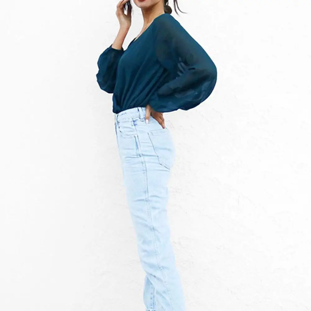 

MISSKY New Summer Spring Women Jumpsuits Long-sleeved Sexy V-neck Chiffon Casual Jumpsuit For Female