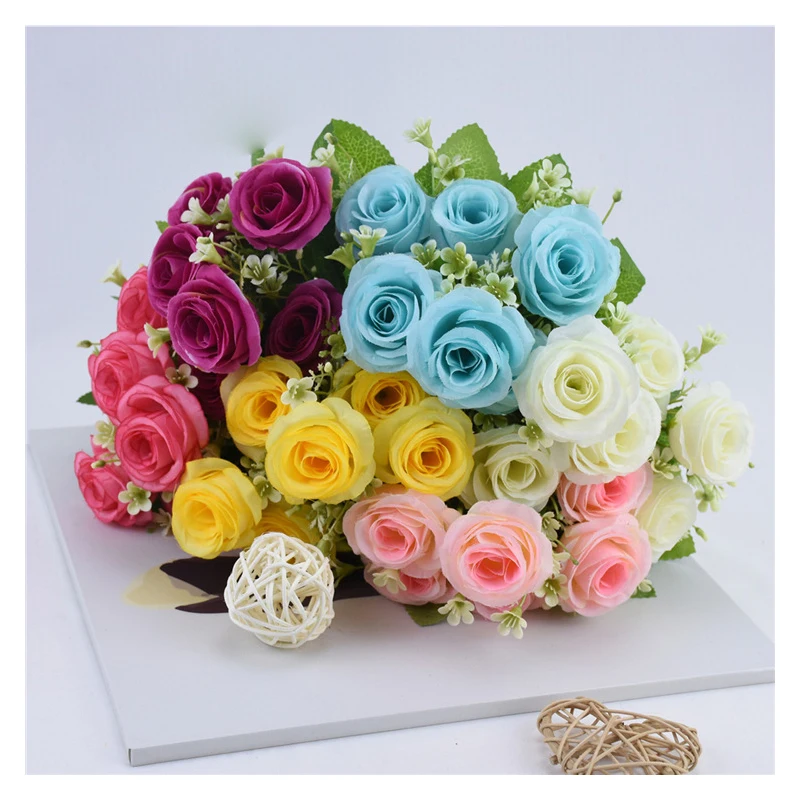 

1 Bundle Silk Rose Bouquet Artificial Flower Bouquet 6 Big Head Fake Flowers for Home Wedding Decor Party Decoration Accessories