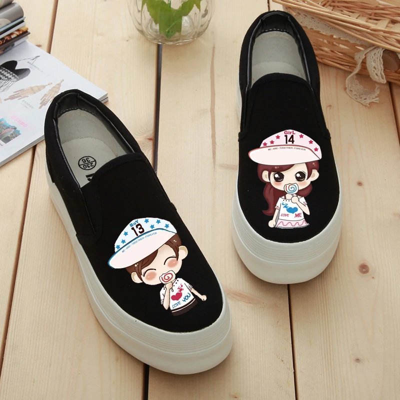 Туфли женские холщовые на платформе с ручной росписью без застежки белые