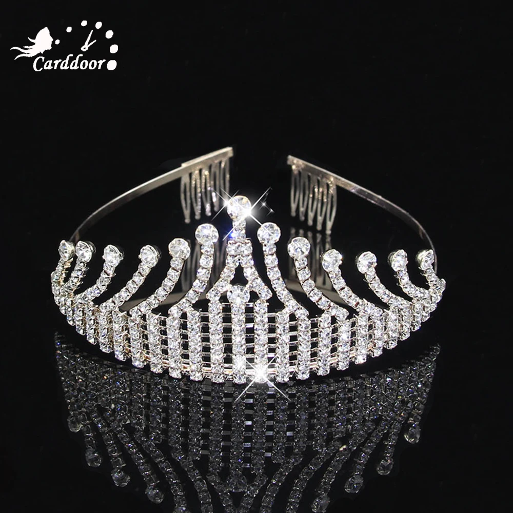 Свадебный головной убор принцессы с короной из кристаллов Carddoor, женский головной убор, посеребренный золотой цветок с кристаллами, свадебный подарок, украшения для волос