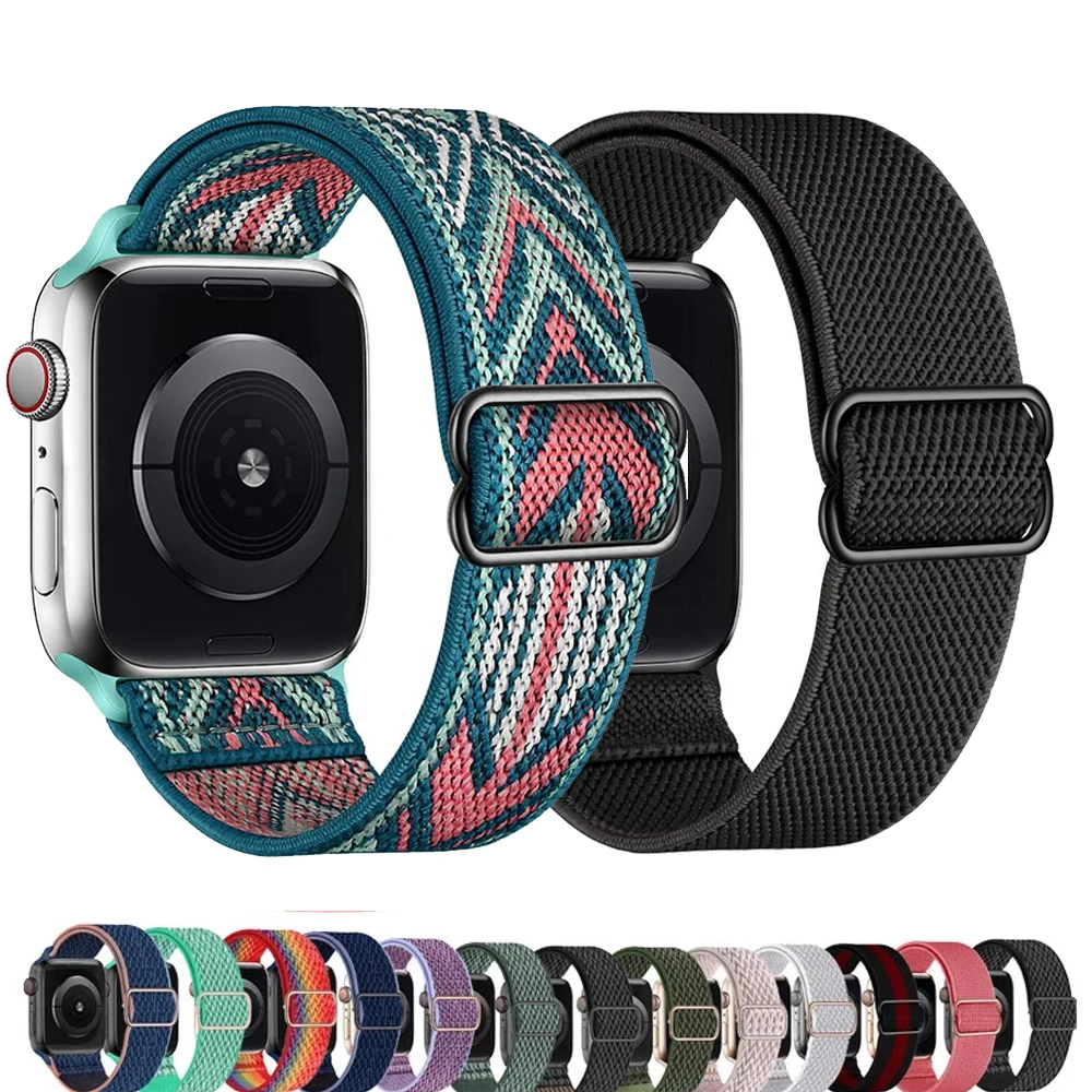 

Ремешок резиновый для Apple watch band 44 мм 40 мм 38 мм 42 мм, нейлоновый эластичный соло-браслет для iWatch series 3 4 5 6 se 7 45 мм 41 мм