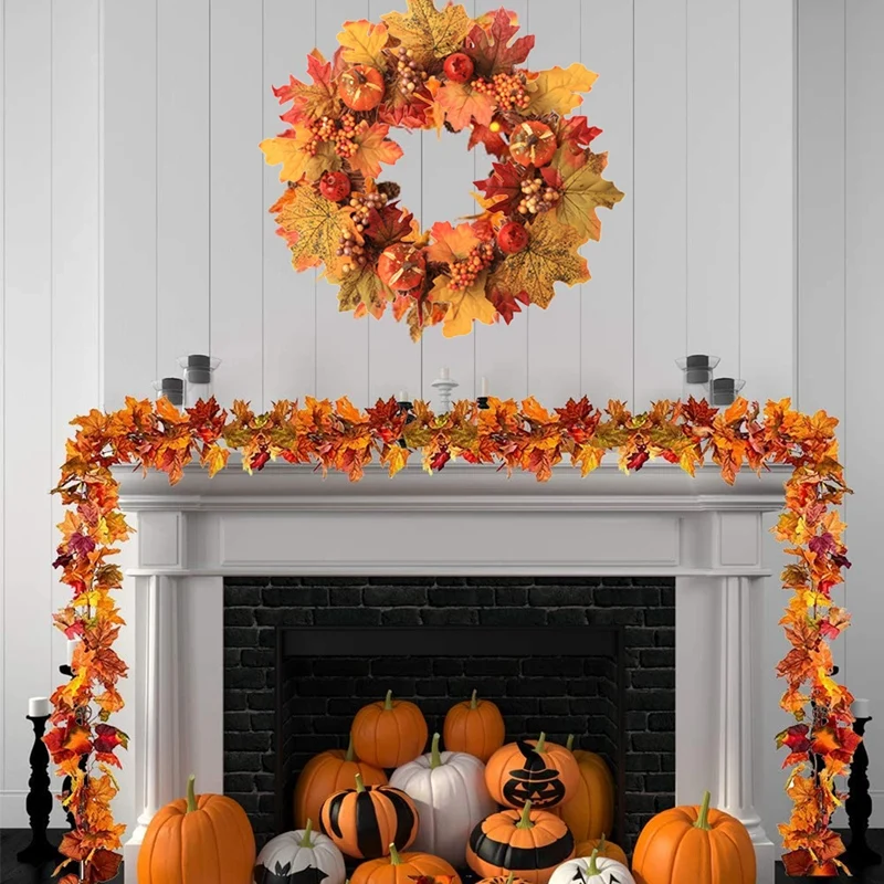 

Pumpkin Maple Wreath With Berries Harvest Wreath Halloween Wreath Thanksgiving Garland Window Restaurant Home Decoration