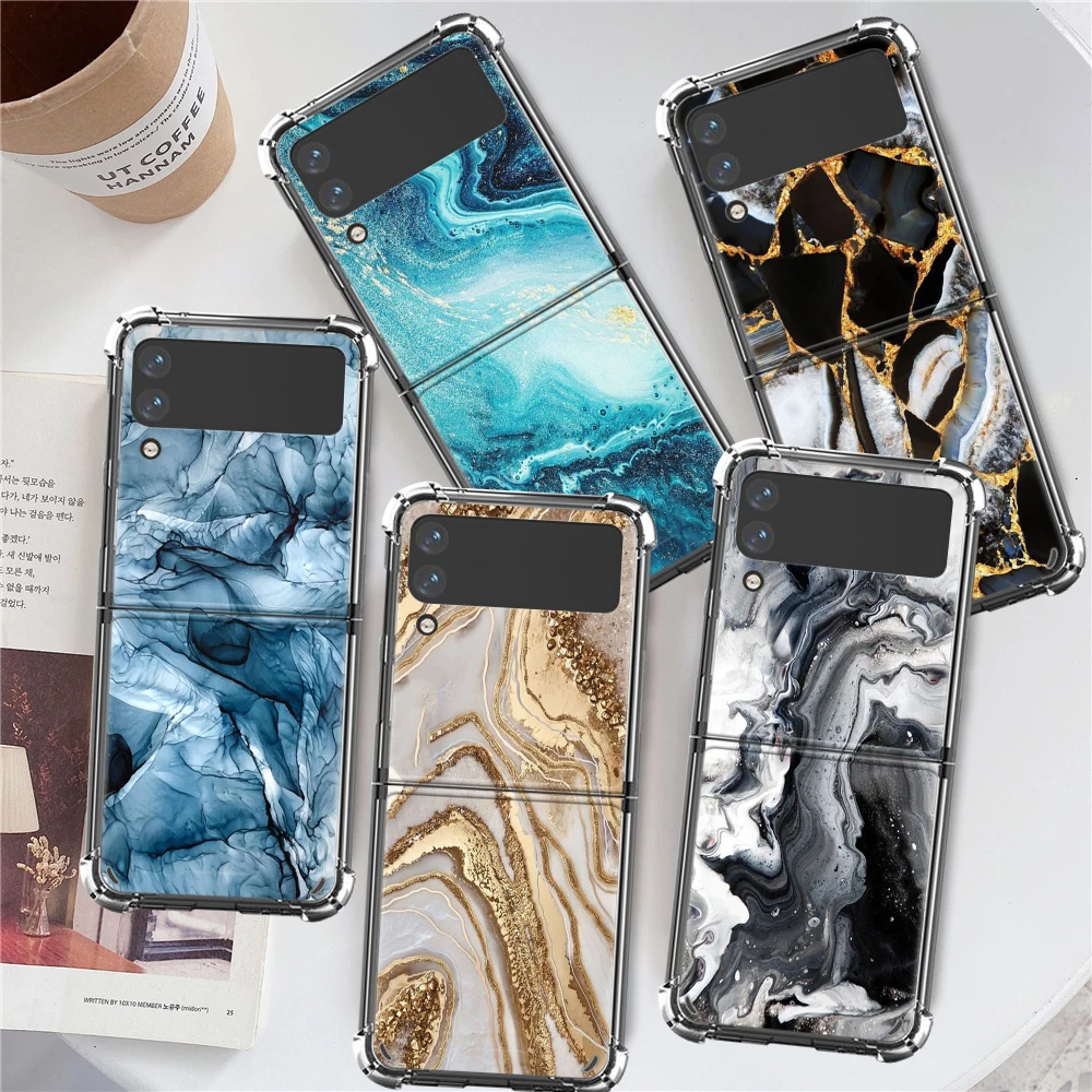 

Landscape Ink Marble Luxury Case For Samsung Galaxy Z Flip 3 5G Funda Z Flip3 Clear PC Hard Shockproof Back Phone Coque Shell