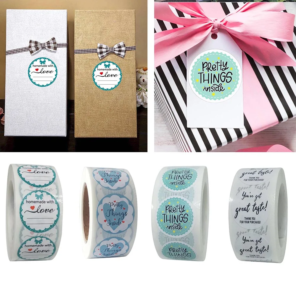 

500pcs Handmade with Love Sticker Pretty Things Inside Wedding Party Stickers Gift Box/bag Sealing Label DIY Decoration