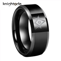 8mm black tungsten carbide rings engraved masonic logo for men women party jewelry gift silvery bevel edges polished comfort fit