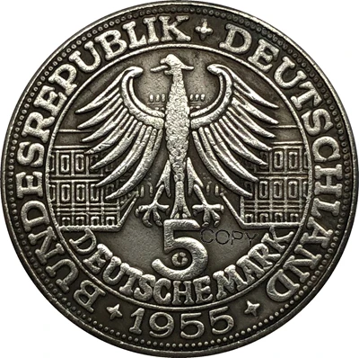 Фото Германия 1955 5 DEM копия монет 29 мм Безвалютные монеты Германия 1955 5 DEM копия монет 29 мм Безвалютные монеты