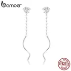 Аутентичное Стерлинговое Серебро bamoer 925, длинные висячие серьги с 3D цветком розы, подвеска-цепочка, Серьги-кисточки BSE441