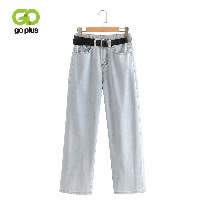 Женские широкие джинсы GOPLUS с высокой талией винтажные светильник-голубые поясом