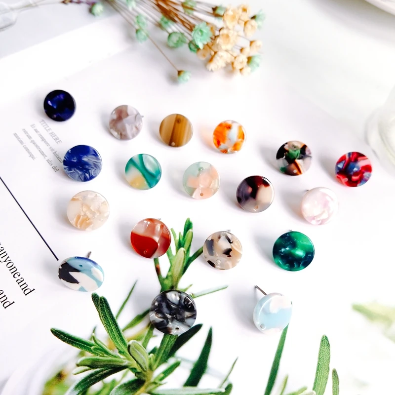 Цветные круглые ушные гвозди из уксусной кислоты материал для сережек сделай сам