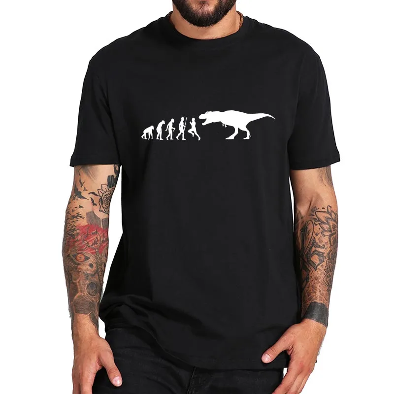 

Human Evolution And Rex Dino T Shirt Dinosaur Lovers T-Shirt Crewneck Soft Cool Tee Tops 100% Cotton