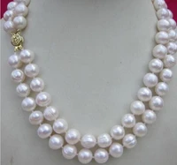 free shipping noble jewelry 2 row 8 9 mm natural white south sea pearl necklace 18 19 inch diy women hot sale jewelry