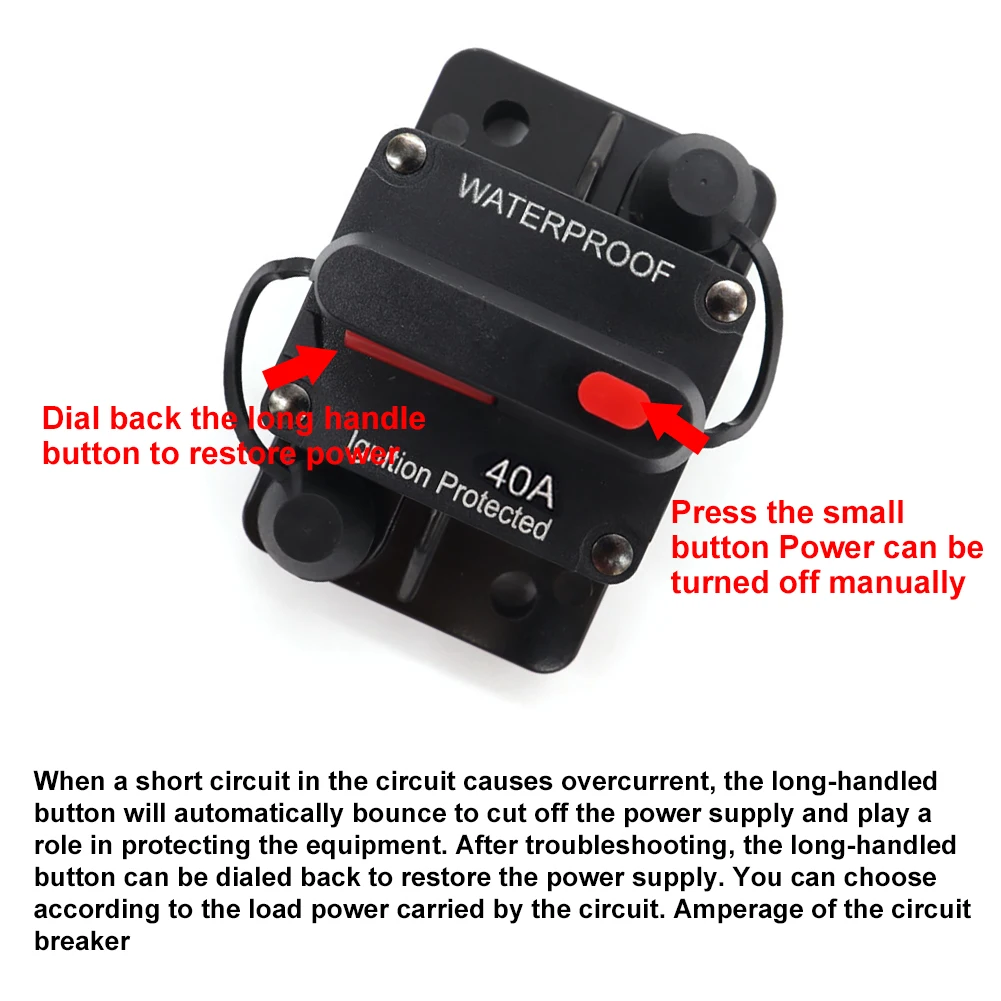 

Circuit Breaker with Manual Reset 12-48V DC 30A/40A Fuse Holder Amp Protection Waterproof for Car RV Truck Boat Fuse accessories