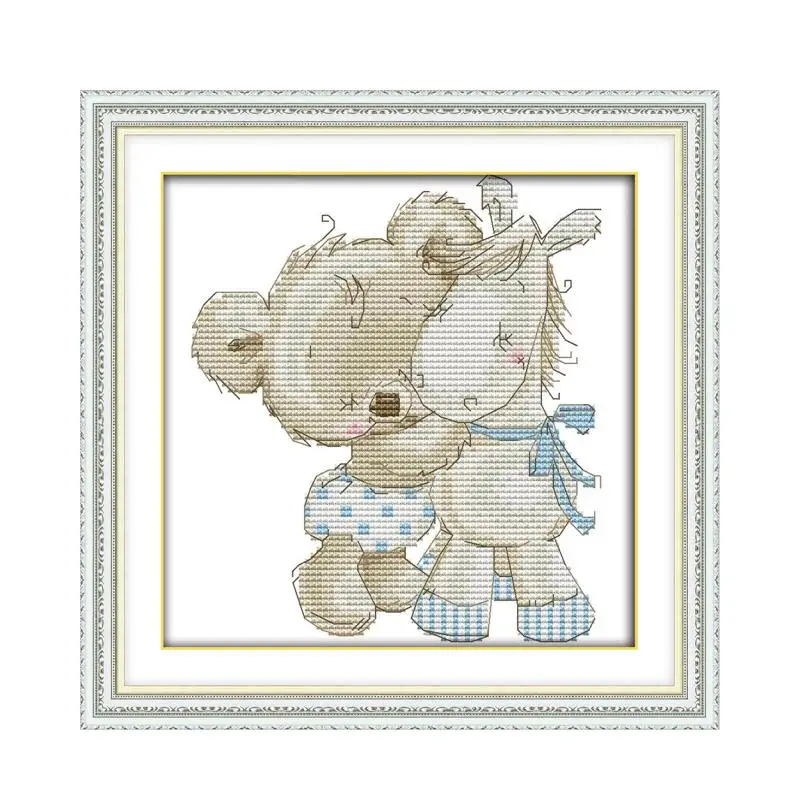 

Bear and donkey cross stitch kit aida 14ct 11ct count printed canvas stitches embroidery DIY handmade needlework