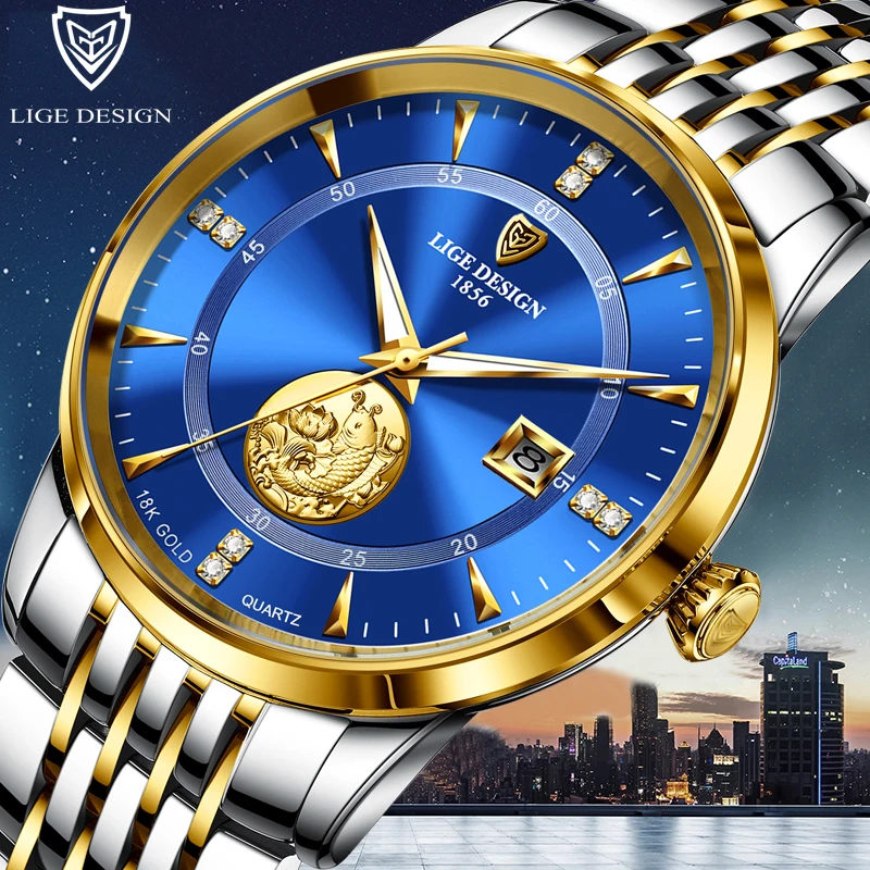 

2021 New Business Men Watch LIGE Brand Luxury Unique Goldfish Watch For Men Waterproof Sport Date Quartz Clock Relogio Masculino