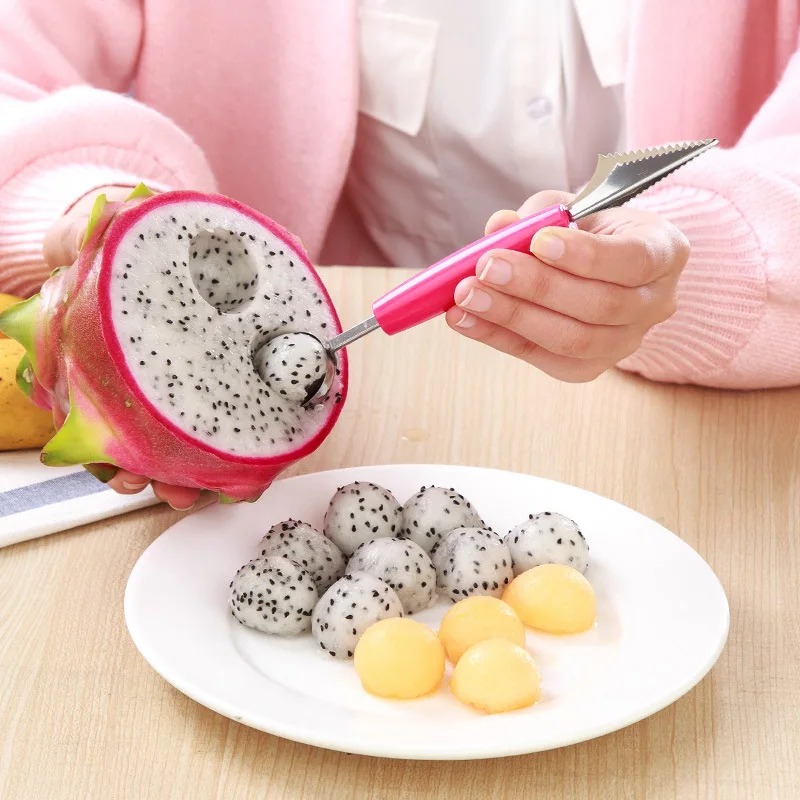 

Hight Quality 2 In 1 Ice Cream Ball Spoon DIY Stainless Steel Fruit Carving Knife Watermelon Melon Digging Spoon Kitchen Gadgets