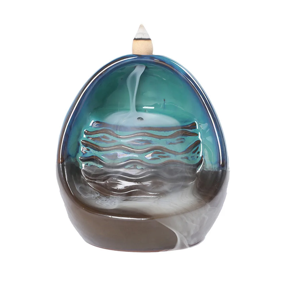 

LED Blue Ceramic Incense Burner Backflow Incense Burner Creative Tea House Yoga Studio Home Decoration Fragrance Products