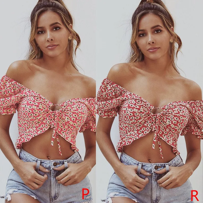 

Summer Foral Women's T-Shirt Personalized Short Top Open Navel Sexy Slim Versatile Fashion One Size Fits All