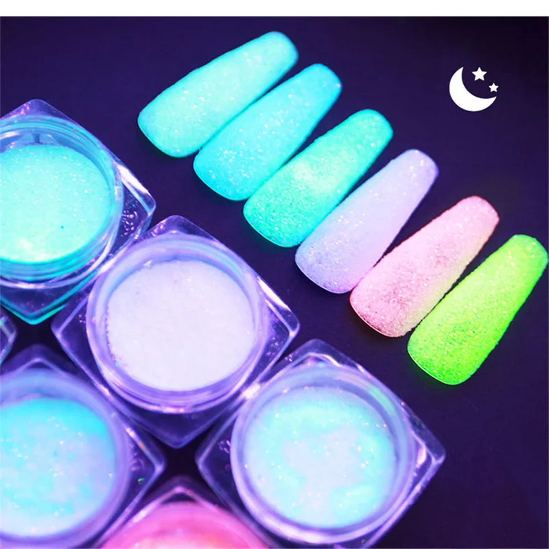 

6bottles(6 Colors) Nail Glow In The Dark Powders Decor For UV Gel Polish Manicure Long-lasting Luminous Nails Glitter Powder@4^5