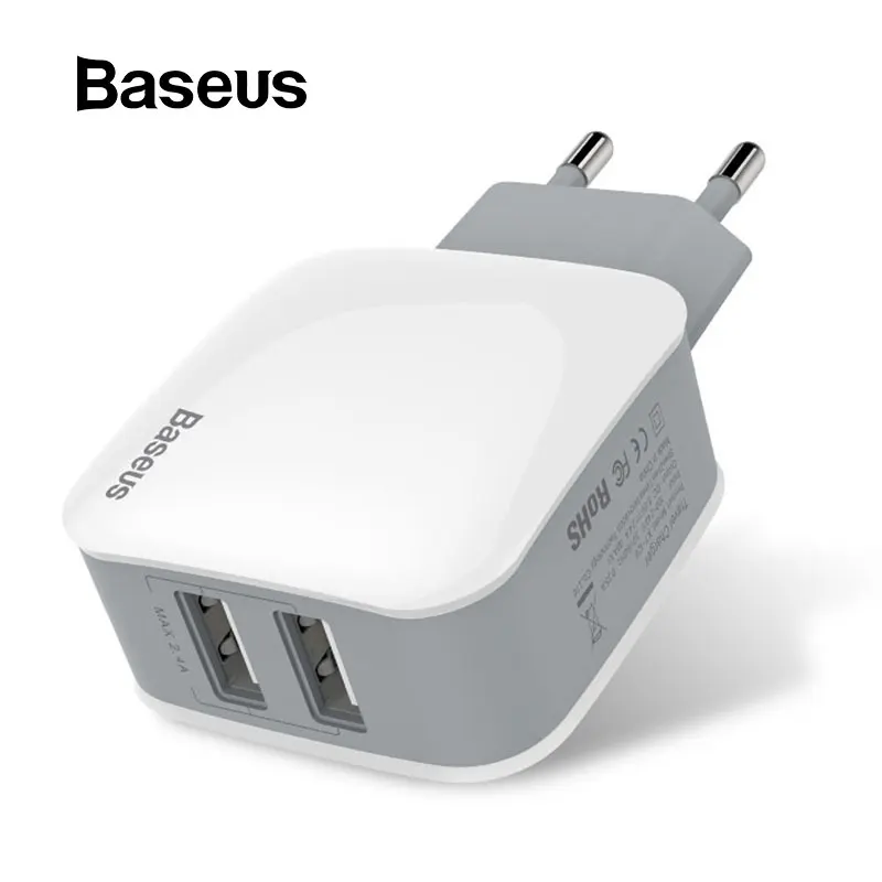 Baseus Dual USB зарядное устройство 5 в 2,4 А для iPhone samsung Xiaomi быстрое USB зарядное устройство Портативный адаптер для путешествий настенное зарядное устройство