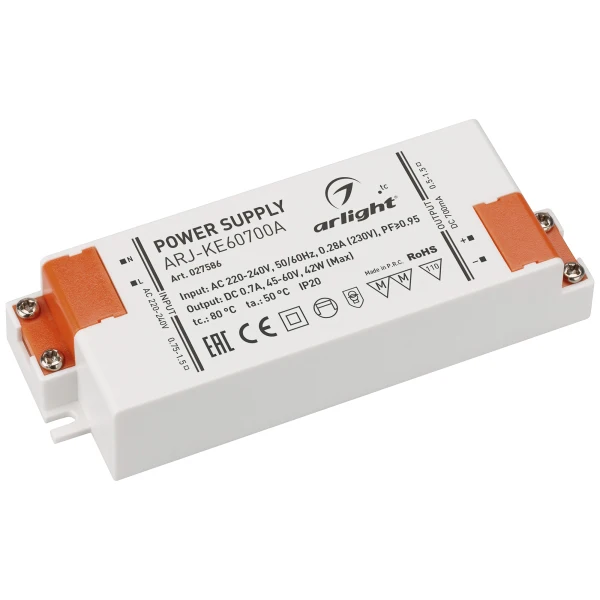 Блок питания ARJ-KE57700A (40W 700mA PFC) ( IP20 Пластик 5 лет) | Лампы и освещение