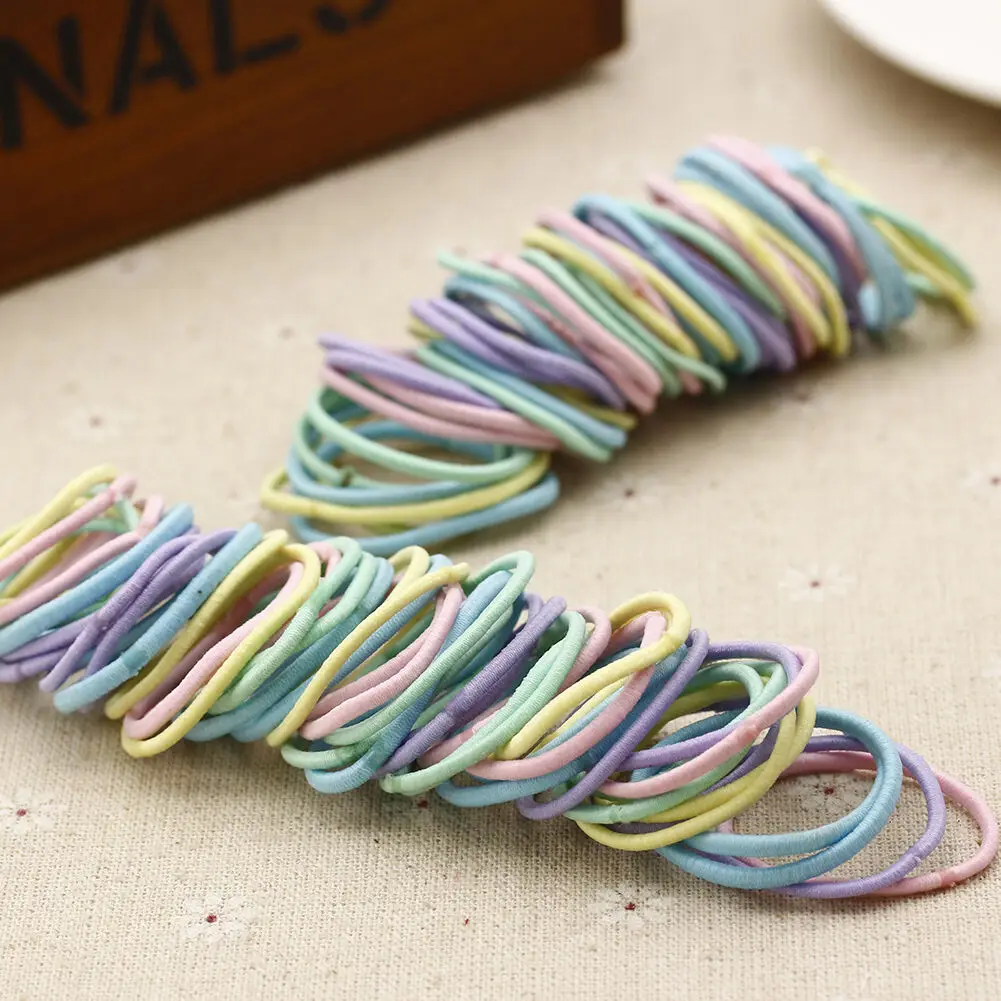 Light color Mix 50pc 50/100 шт. цветной зарядный кабель в нейлоновый оплетке с резиновые ленты эластичные повязки на голову для девушек Детская Scrunchie держатель резинки для волос аксессуары - Окраска металла: Light color Mix 50pc