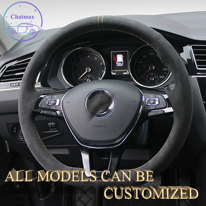 

Embroidery Alcantara Car Steering Wheel Cover For VW Golf 4567 Tiguan Handsewing Holder Suppot Custom Sportscar Texture