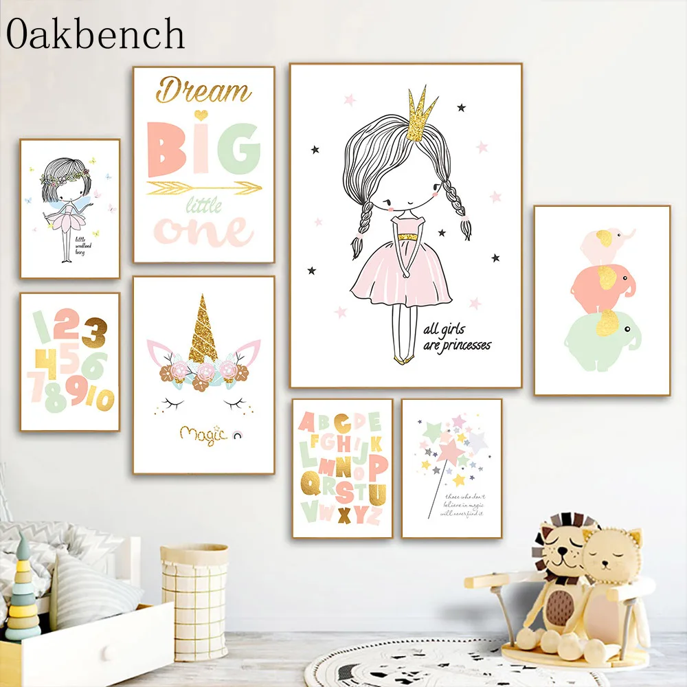 Детский постер с единорогом художественная живопись буквами ABC холст принтом