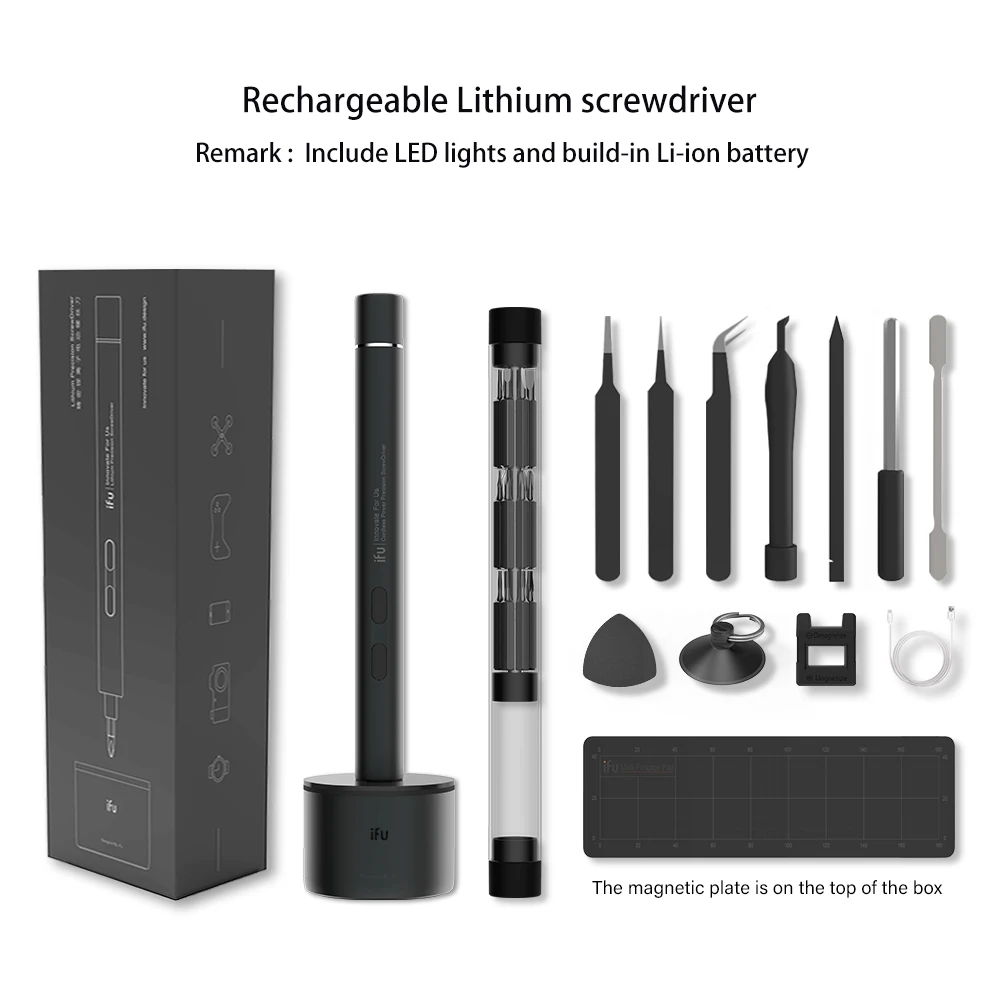 Al alloy black set3 IFu мини электрический беспроводной Магнитный Отвертка Инструмент Torx Hex Phillips комплект литий-ионный аккумулятор прецизионная ручная Отвертка Набор бит - Цвет: Al alloy black set3