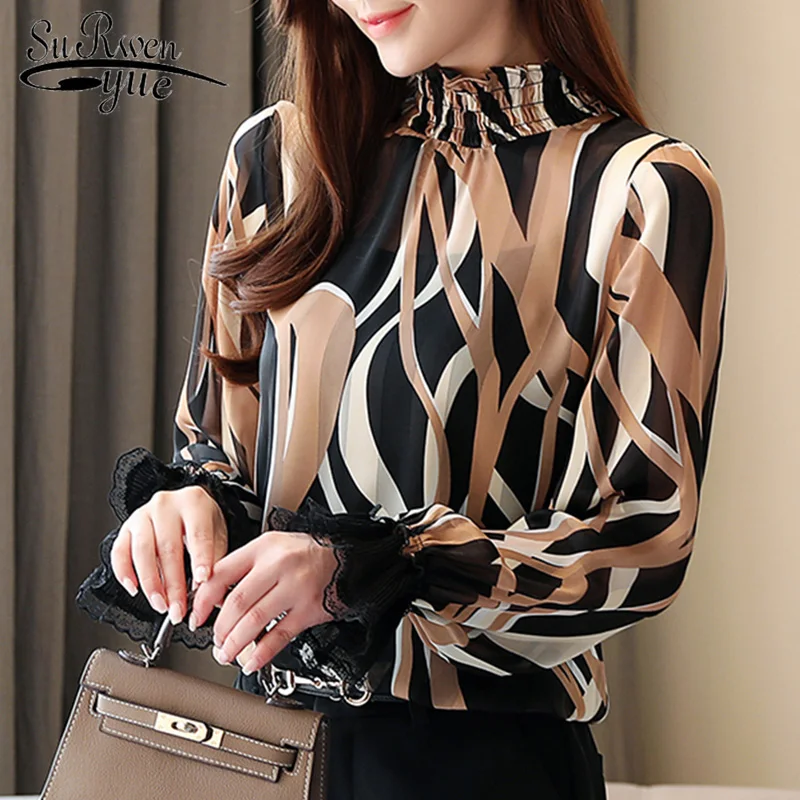 

2021 новая весенняя одежда из шифона с длинным рукавом для женщин рубашки свободного кроя в виде листка лотоса рубашка с воротником и с длинны...