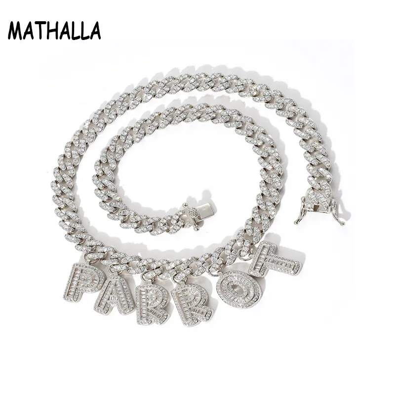 

MATHALLA 9mm Cuban Chain Necklace Custom Splicing Letters Micro-inlaid Cubic Zircon Hip Hop Jewelry Men's Women's Jewelry