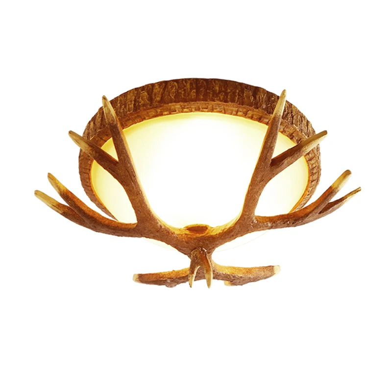 

E27 Retro Antler Ceiling Light Resin+Glass American Country Antique Living Room Dining Room Bedroom Bra Cafe Villa Ceiling Lamp