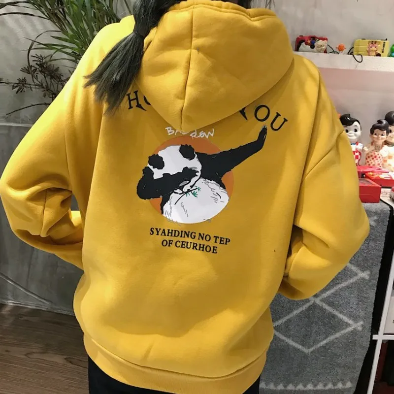 Толстовка с принтом панды Женская толстовка длинным рукавом пуловер капюшоном