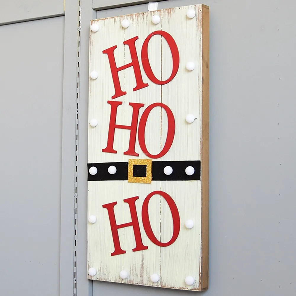 Christmas Door Hanging Plate Board Creative Hat Wall Ornaments Personality Letter Pattern Wooden Lights | Дом и сад