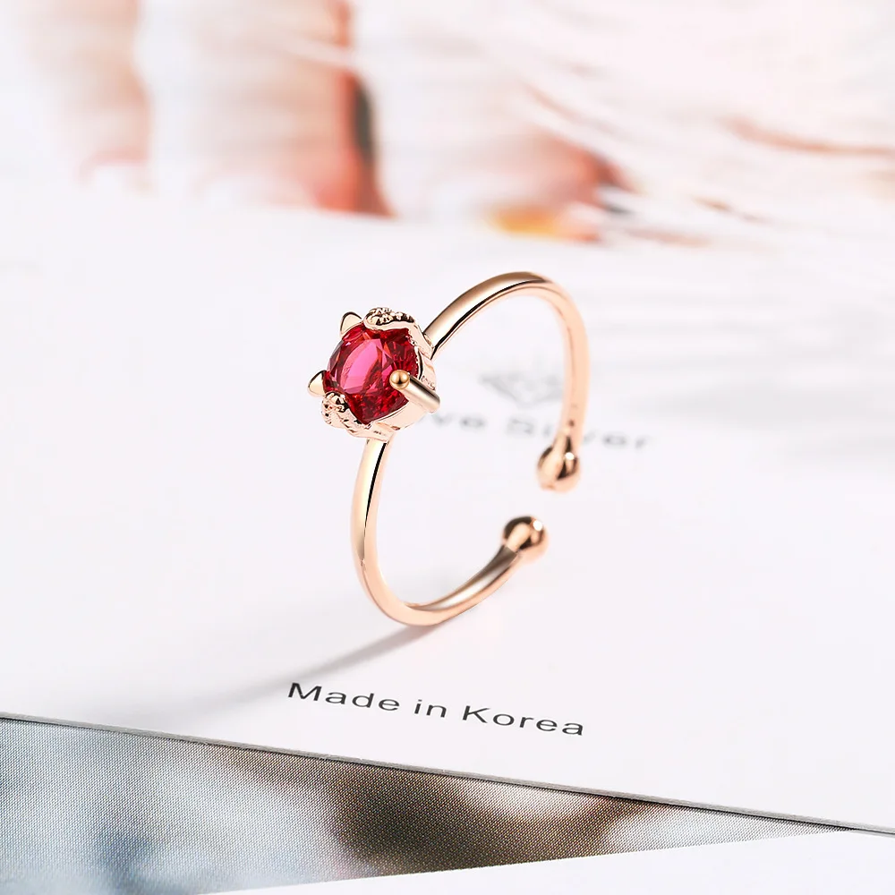 Женское кольцо с красным цирконием серебристое котенком в стиле бохо|Кольца| |