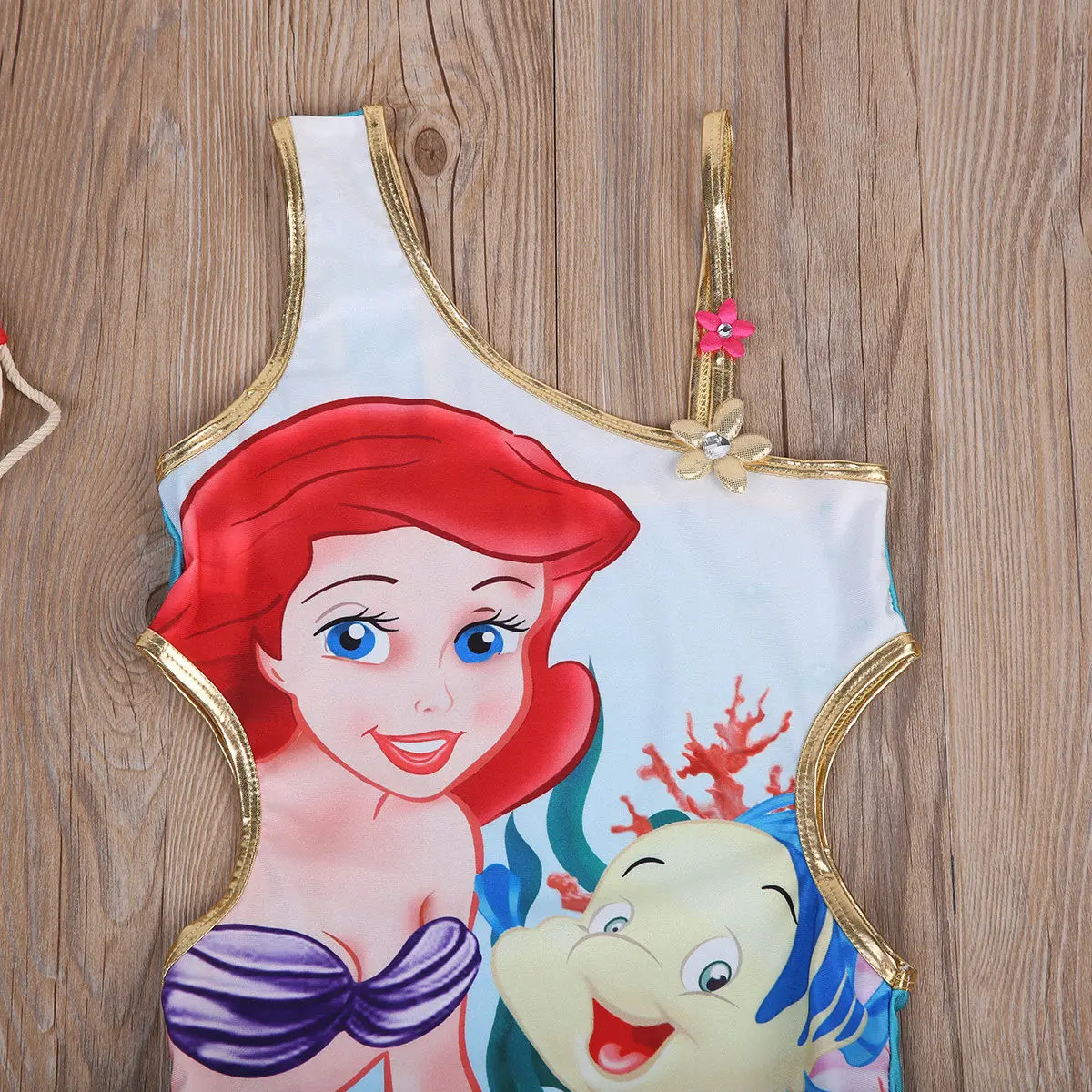 One-piece Little Girl Cartoon Mermaid Floral Swimsuit One-shoulder Swimwear Swimsuits Kids Beachwear Swimmable Clothing | Детская одежда