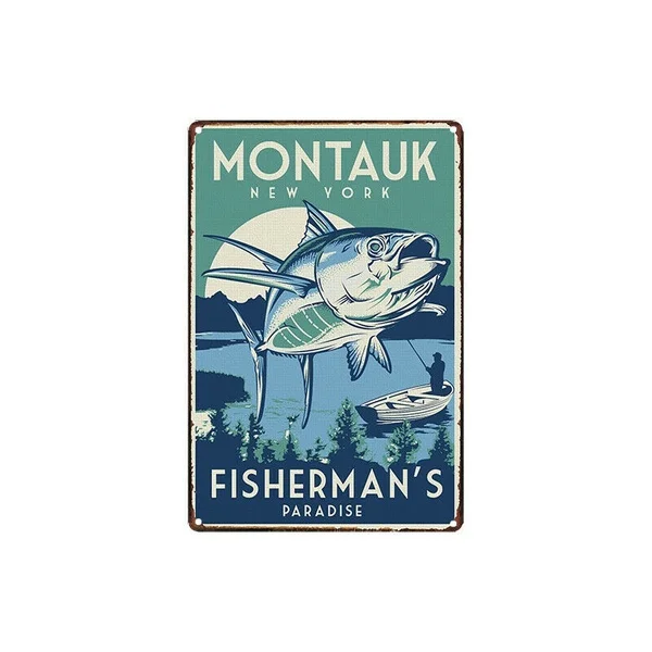 

Металлическая жестяная вывеска montauk ботинки в рыбацком стиле с рай Бар паб дома Винтаж ретро постер