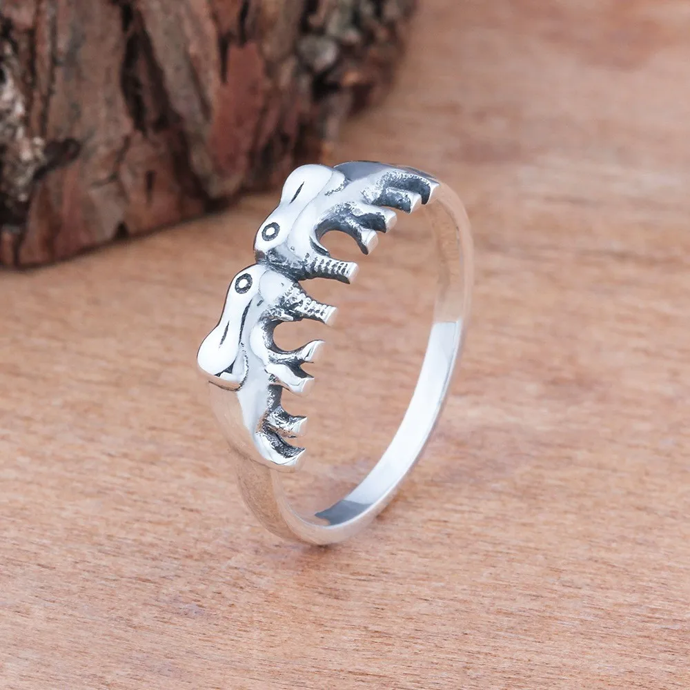Модное женское кольцо POFUNUO Lucky 3D Elephant с двойным рисунком в стиле ретро красивое