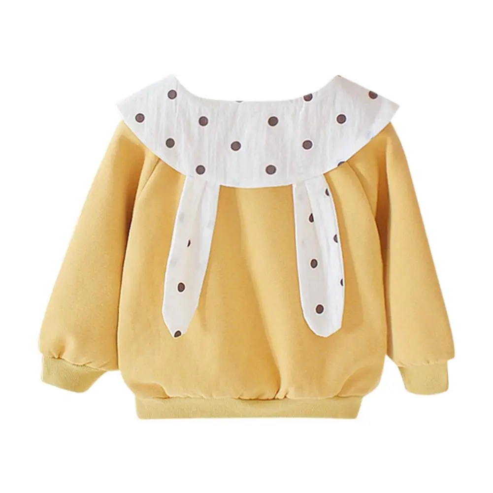 New Fashion Baby Girls Sweatshirt Wear-resistant Fleece Warm Baby Girls Long Sleeve Lotus Collar Dot Winter Lovely Sweatshirt