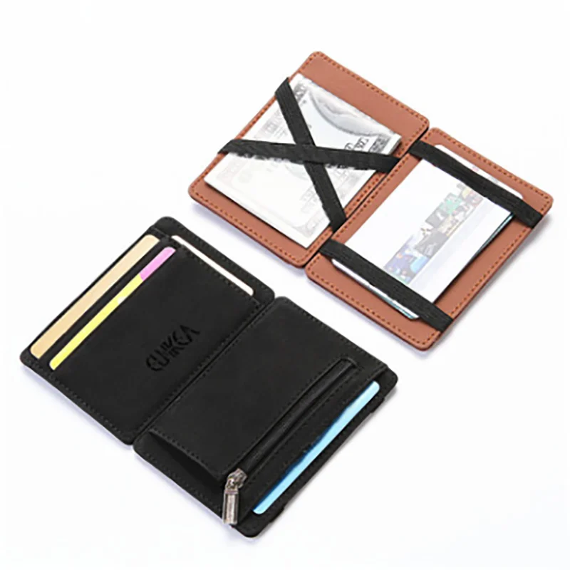 

Ultra Thin 2022 New Men Male PU Leather Mini Small Magic Wallets Zipper Coin Purse Pouch Plastic Credit Bank Card Case Holder