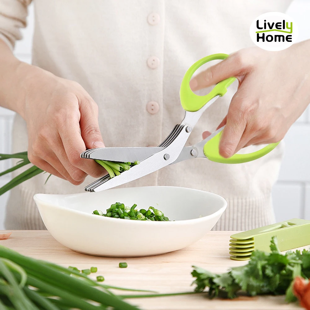 

5 Layer Stainless Steel Chive Scissors Cutter Herb Spice Slicer Shredded Scallion Knives Multifunctional Kitchen Cutting Tools