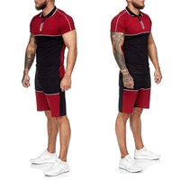 2021 men casual set fashion 2 pcs sweat suit short sleeve zipper t shirt shorts sets male sportswear tracksuit summer spor