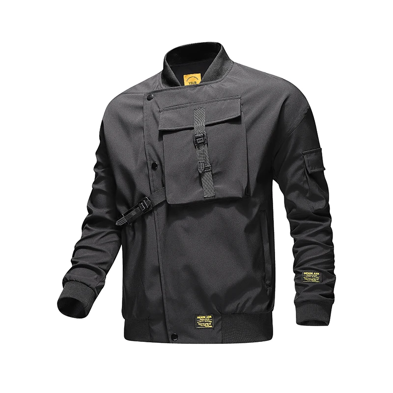 

Fashion Bomber Jacket Men Thin Black Spring Jacket for Men Casual Coat Long Sleeve Windbreaker Pull Homme Desingn Pocket Clothes