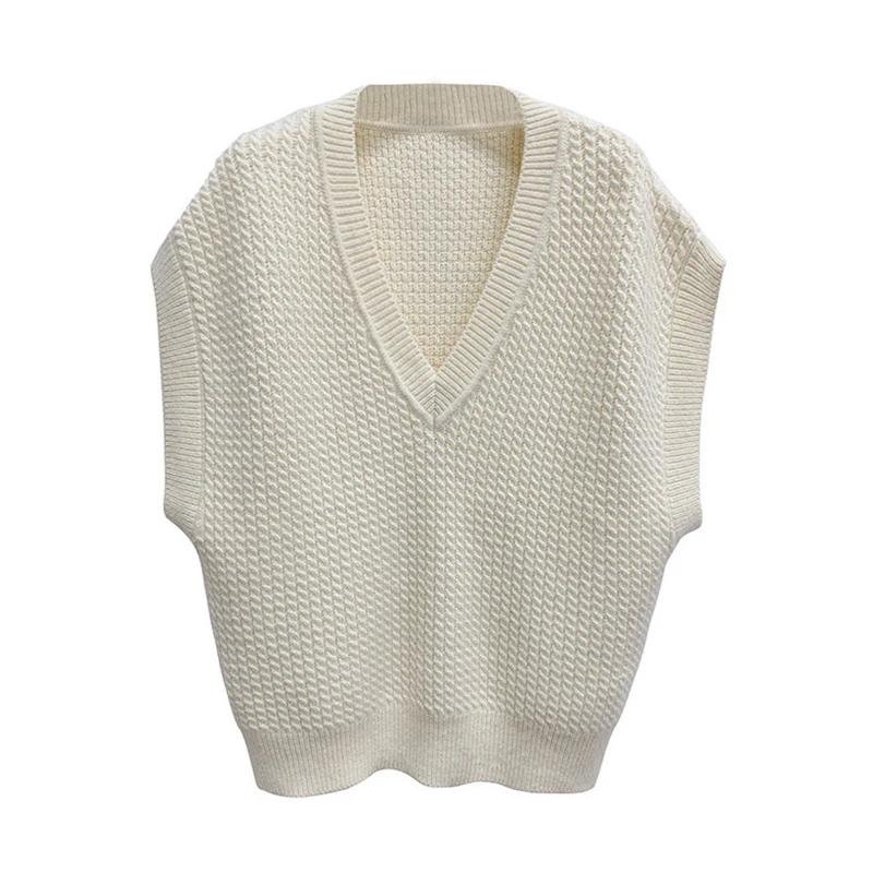

Sleeveless Vest Sweaters Women Winter Kintted V-Neck Loose Pullovers Female Waistcoat Vintage All Match Knitwear Sweater Mujer
