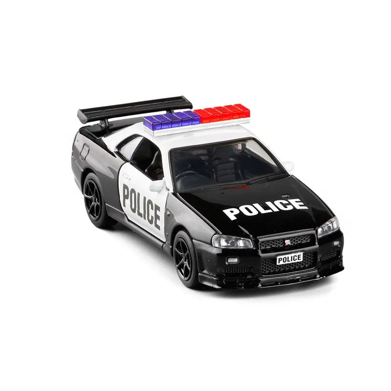 1/36 Imitation GT-R R34 Pull Back Police Model Toy Car Alloy Die Cast 2 Door Openable GTR Toys Vehicle | Игрушки и хобби