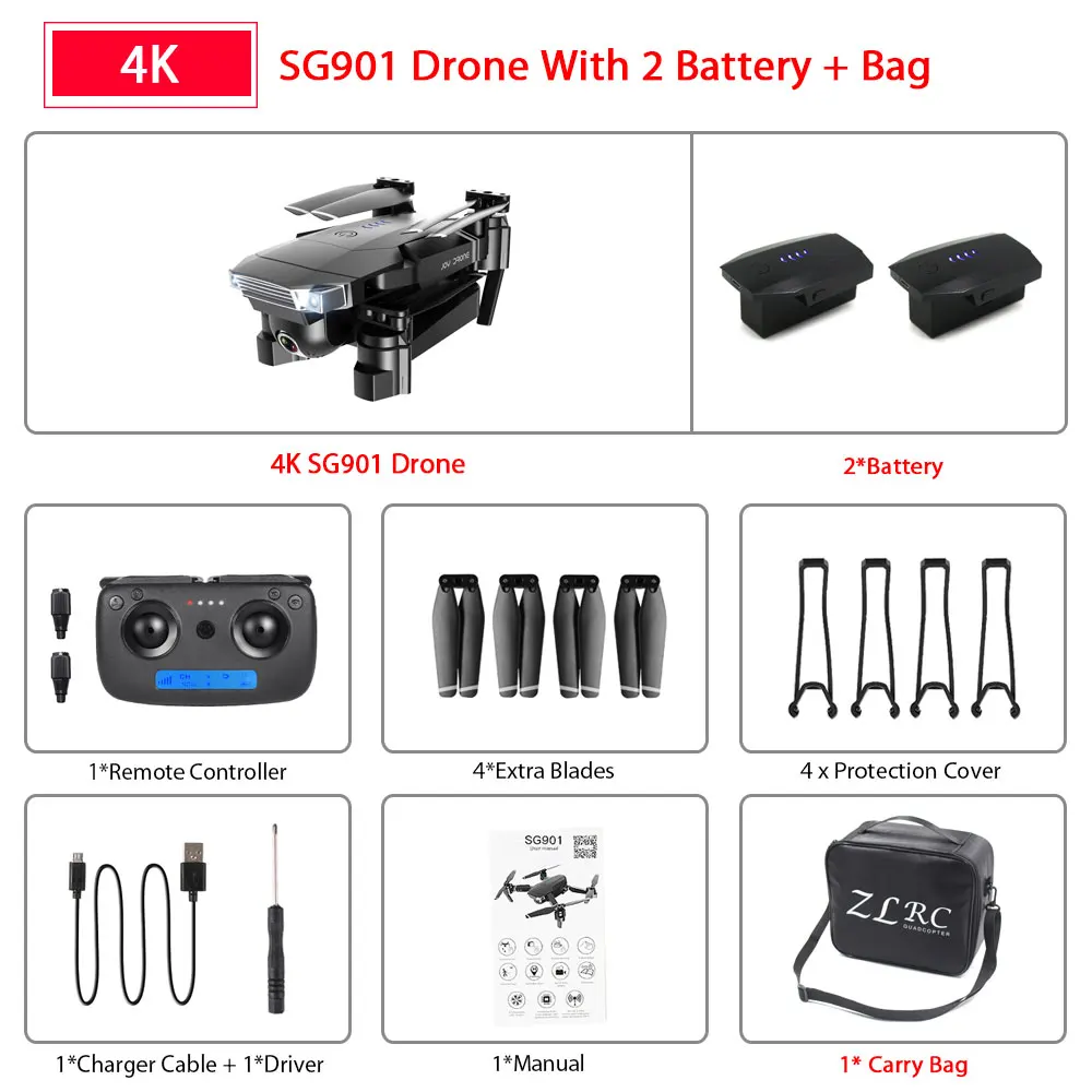 SG901 4K 2B Bag ZWN SG907 SG901 gps Радиоуправляемый квадрокоптер с Wifi FPV 1080P 4K HD Двойная камера оптический поток Дрон следуй за мной мини Дрон VS SG106 E502S - Цвет: SG901 4K 2B Bag