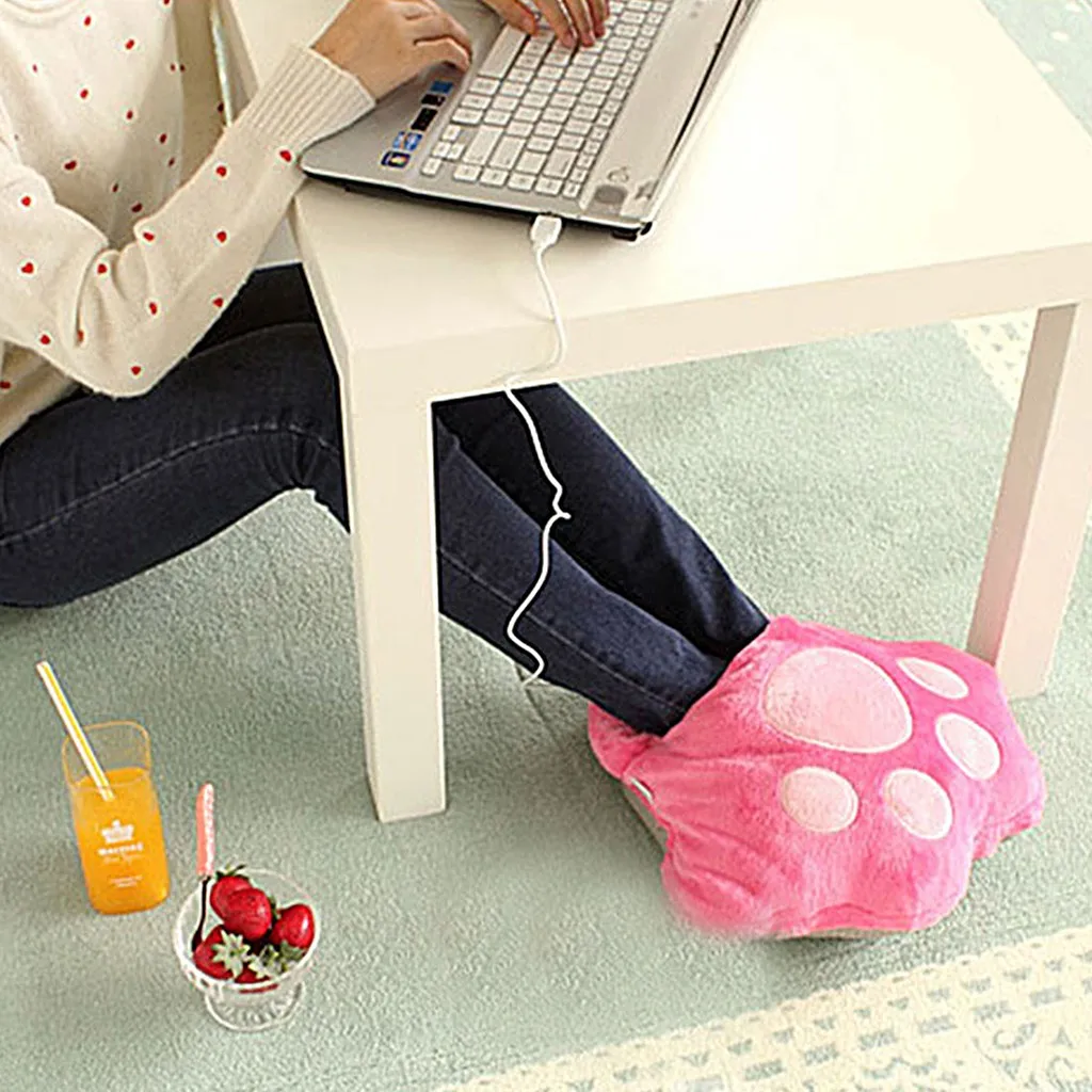 

Men Women Slippers Usb Foot Warmer Shoes Winter Plush Leopard Cat Elactric Interface Heat Slipper For Home Travel Office Shoes