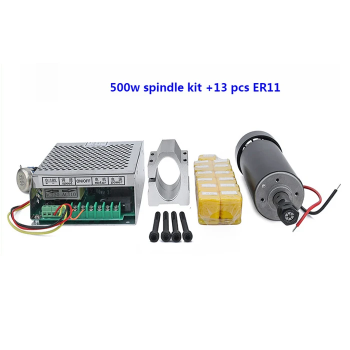 3pcs set with ER11 0,5 кВт шпиндель с воздушным охлаждением ER11 патрон с ЧПУ 500 Вт мотор шпинделя+ 52 мм зажимы+ регулятор скорости питания для DIY ЧПУ - Цвет: 3pcs set with ER11
