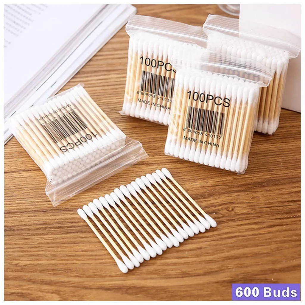 600 pcs Double Head Cotton Swab Women Makeup Buds Tip For Medical Wood Sticks Nose Ears Cleaning Tool | Дом и сад